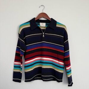 Vintage Express Striped Multicolor Quarter-Zip Sweater